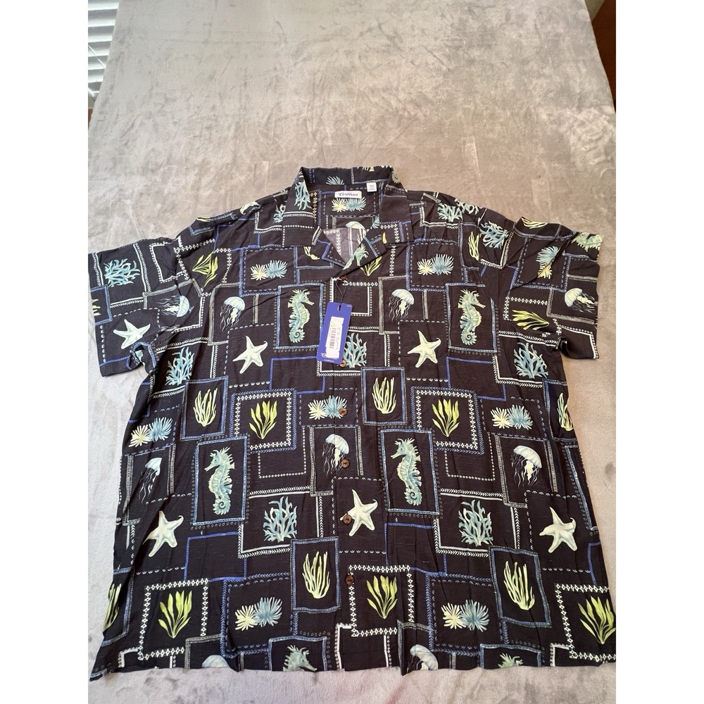 Caribbean Mens Shirt 4XB Black Seahorse Hawaiian NWT
